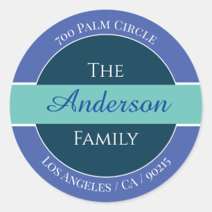 Adesivo Redondo Rótulo de Endereço de Retorno do Nome de DY, Azul,