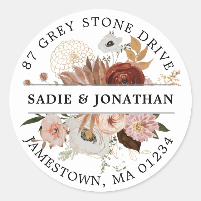 Adesivo Redondo Rótulo de Endereço de Retorno Floral do Terracotta (Frente)