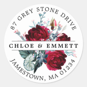 Adesivo Redondo Rótulo de Endereço de Retorno Floral Vermelho Russ