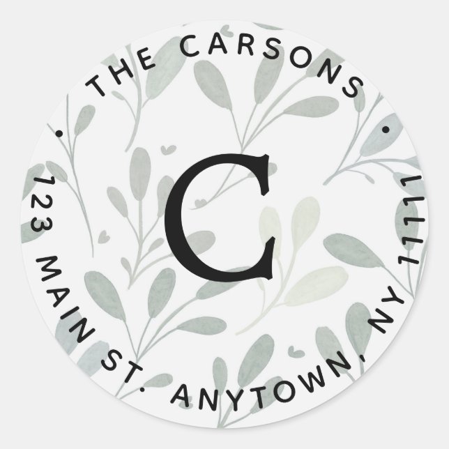 Adesivo Redondo Rótulo de Endereço de Retorno Monograma Rodado Gre (Frente)