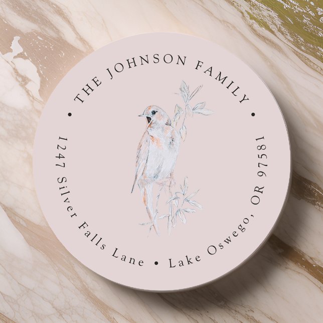Adesivo Redondo Rótulo de Endereço de Retorno Pássaro Rouxinol Can (Criador carregado)