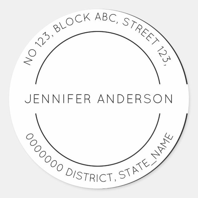 Adesivo Redondo Rótulo de Endereço de Retorno Personalizado Mínimo (Frente)