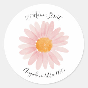 Adesivo Redondo rótulo de endereço de retorno retro daisy boho