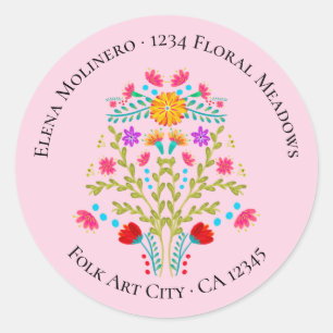 Adesivo Redondo Rótulo de Endereço de Retorno Rosa das Flores de
