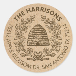 Adesivo Redondo Rótulo de Endereço de Retorno Rustico da Vintage B