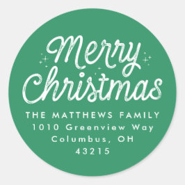 Adesivo Redondo Rótulo de endereço de retorno verde do script Merr