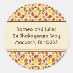 Adesivo Redondo Rótulo de Endereço do Autumn Leaves em Creme