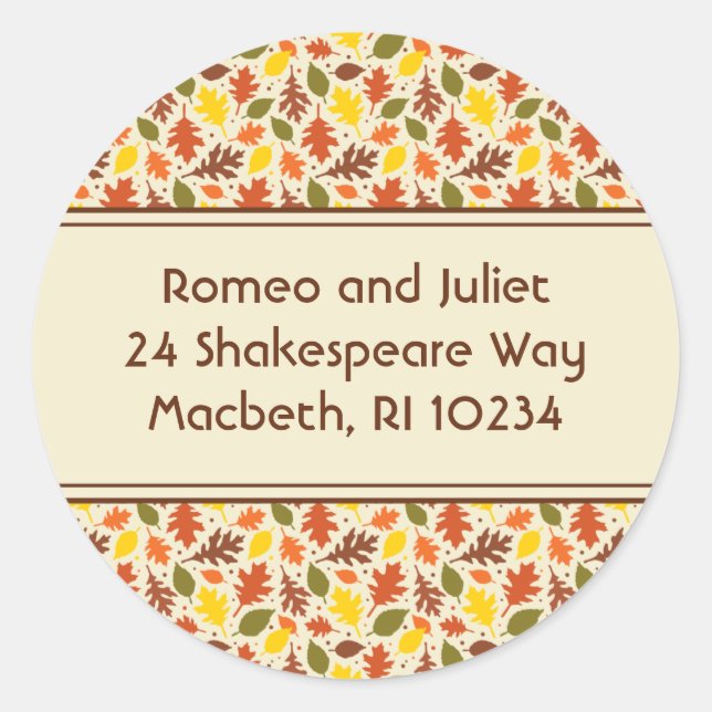 Adesivo Redondo Rótulo de Endereço do Autumn Leaves em Creme (Frente)