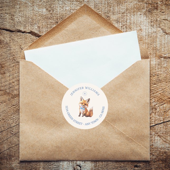 Adesivo Redondo Rótulo de Endereço do Chá de fraldas de Fox Woodla (Criador carregado)