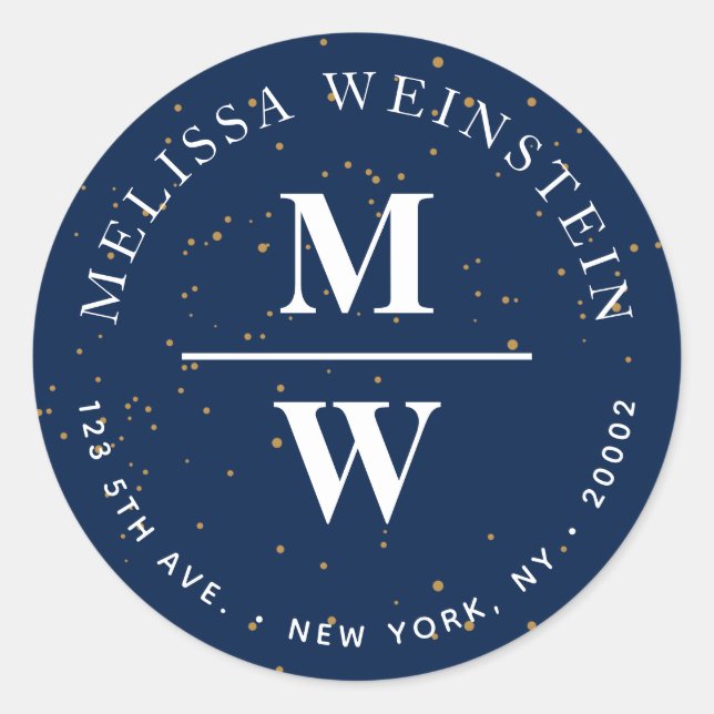 Adesivo Redondo Rótulo de Endereço do Monograma (Frente)