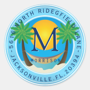Adesivo Redondo Rótulo de Endereço do Monograma Tropical