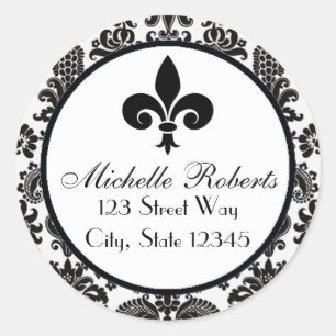 Adesivo Redondo Rótulo de Endereço Fleur De Lys Preto