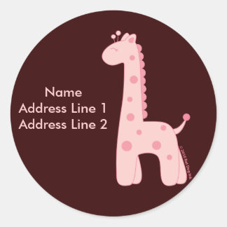 Adesivo Redondo Rótulo de Endereço Giraffe Rosa