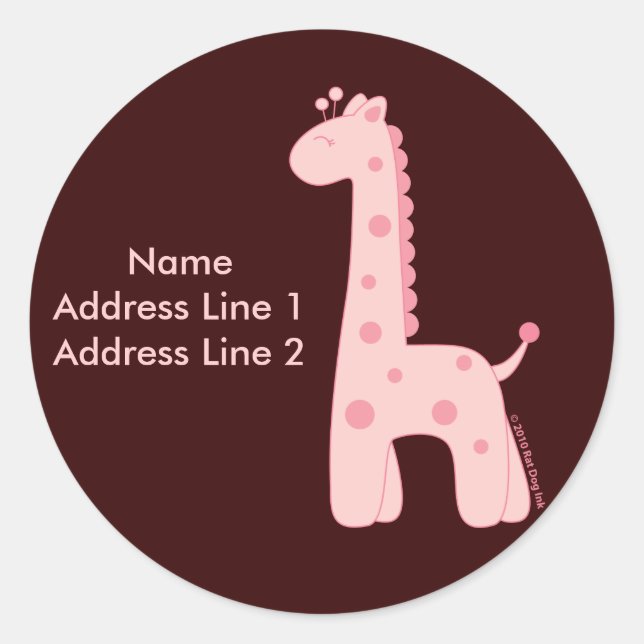 Adesivo Redondo Rótulo de Endereço Giraffe Rosa (Frente)