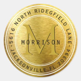 Adesivo Redondo Rótulo de Endereço Monograma em Metálico Dourado
