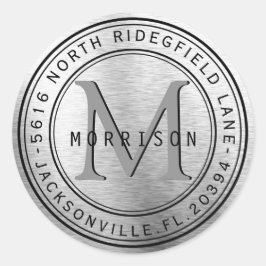 Adesivo Redondo Rótulo de endereço monograma no Silver Metal