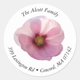 Adesivo Redondo Rótulo de Endereço Redondo da Flor Hollyhock Rosa