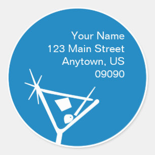 Adesivo Redondo Rótulo de Endereço Silhouette de Martini Glass (Az