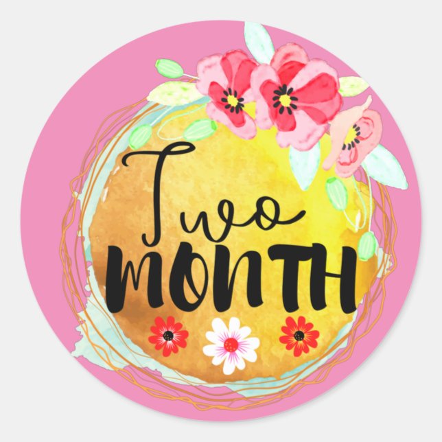 Adesivo Redondo Rótulo de Etapa do Bebê com Dois Meses (Frente)