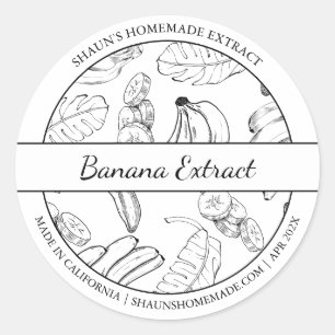 Adesivo Redondo Rótulo de Extrato de Banana do Esquema Preto e Bra
