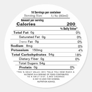Adesivo Redondo Rótulo de Fatos Nutricionais Circulares do Xarope