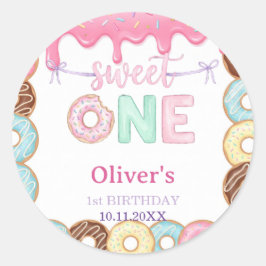 Adesivo Redondo Rótulo de Favor de Aniversário de 1 Ano Donut Swee