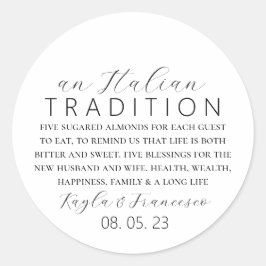 Adesivo Redondo Rótulo de Favor de Tradição Italiana de Noiva e No