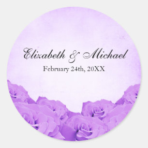 Adesivo Redondo Rótulo de Favor do Casamento Rosa Roxo da Vintage