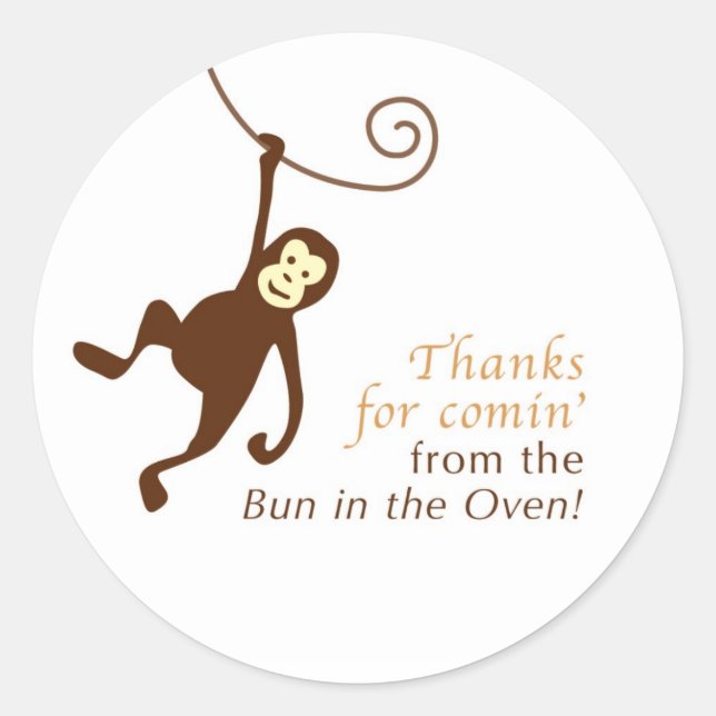 Adesivo Redondo Rótulo de favor do chá de fraldas macaco (Frente)