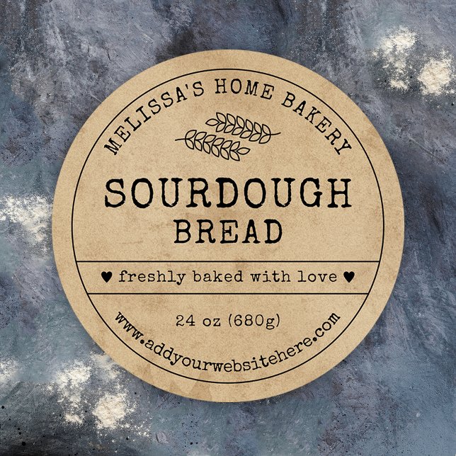 Adesivo Redondo Rótulo de Fazenda de Pão Rústico (Rustic brown paper effect round bread bakery labels - great for sourdough products)