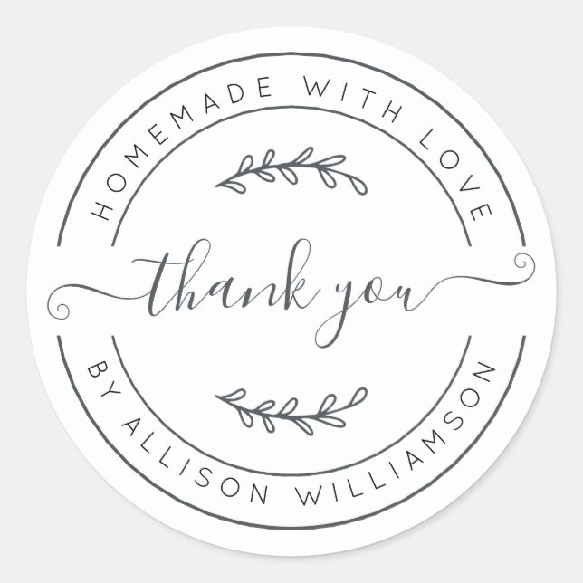 Adesivo Redondo Rótulo de Feito em Casa Com Amor Obrigado (Frente)