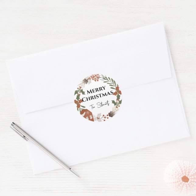 Adesivo Redondo Rótulo de Feliz Natal em Estilo Nórdico Simples (Envelope)