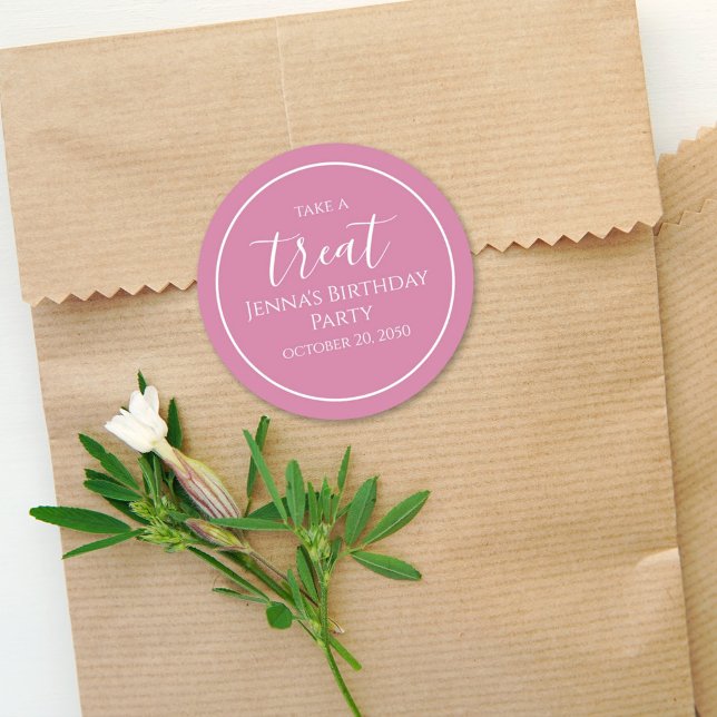 Adesivo Redondo Rótulo de Festa de Caligrafia Rosa Simples (Criador carregado)