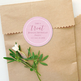 Adesivo Redondo Rótulo de Festa de Caligrafia Rosa Simples