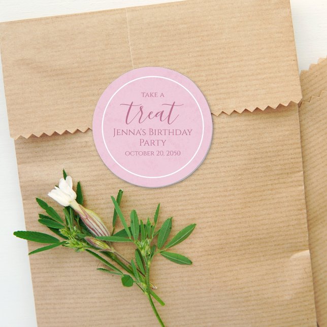 Adesivo Redondo Rótulo de Festa de Caligrafia Rosa Simples (Criador carregado)