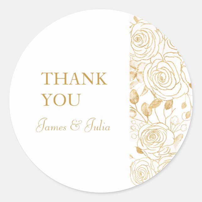Adesivo Redondo Rótulo de Flores Douradas (Frente)
