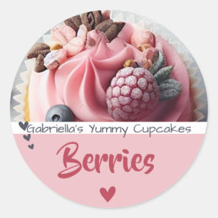 Adesivo Redondo Rótulo de Fotografia de Bolo de Cupcake Rosa Vibra