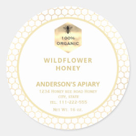 Adesivo Redondo Rótulo de frasco de mel de abelha de ouro moderno
