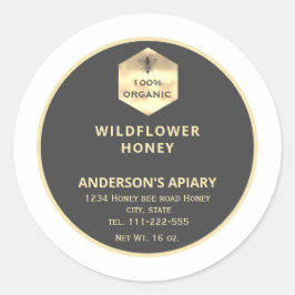 Adesivo Redondo Rótulo de frasco de mel de abelha de ouro moderno