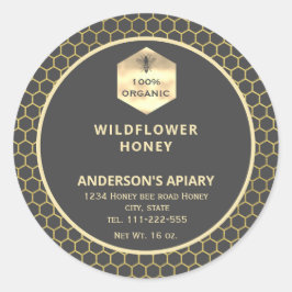 Adesivo Redondo Rótulo de frasco de mel de abelha de ouro moderno