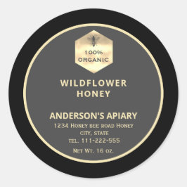 Adesivo Redondo Rótulo de frasco de mel de abelha de ouro moderno