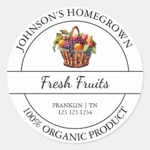 Adesivo Redondo Rótulo de Fruta Orgânica Fresca do Jardim do Inter