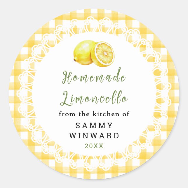 Adesivo Redondo Rótulo de Garrafa de Limoncello Caseiro (Frente)