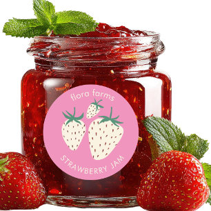 Adesivo Redondo Rótulo de GELADEIRA Morango Branco Pineberry Perso