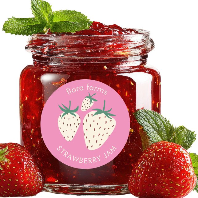 Adesivo Redondo Rótulo de GELADEIRA Morango Branco Pineberry Perso (JAM LABEL White Strawberry Pineberry Custom Sticker
)