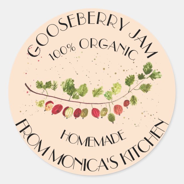 Adesivo Redondo Rótulo de geleia de groselha água-marinha frutas c (Frente)