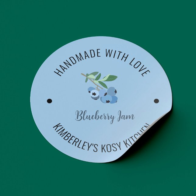 Adesivo Redondo Rótulo de Geléia de Mirtilo Aquarela Feito à Mão c (Criador carregado)