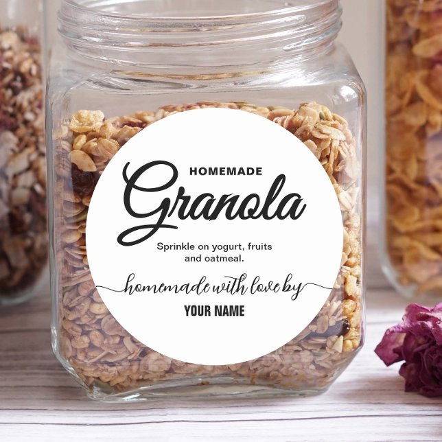 Adesivo Redondo Rótulo de granola homemade do Elegant Script (Criador carregado)