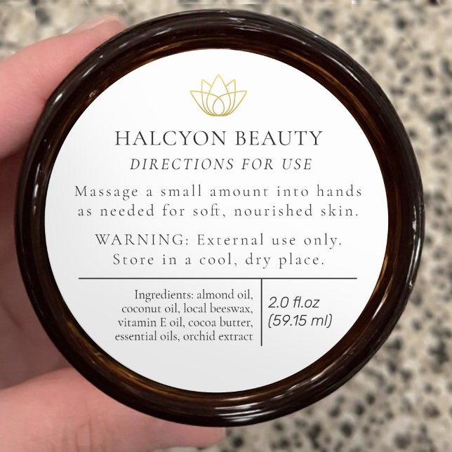 Adesivo Redondo Rótulo de ingrediente de produto de beleza preto (Criador carregado)