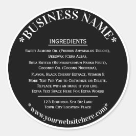 Adesivo Redondo Rótulo de Ingredientes Branco Preto
